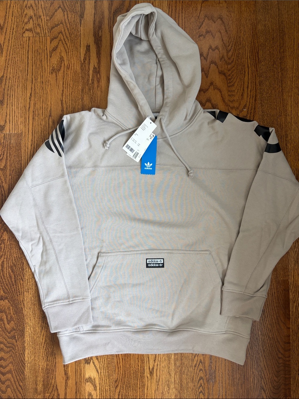 NWT adidas Men’s Taupe Pullover Hoodie with Black Logo and Accents Size Large